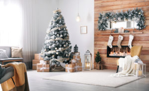 Natural wood and white holiday home decor